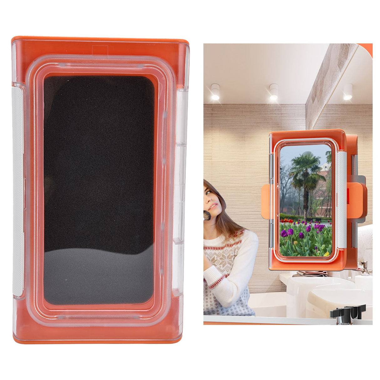 Shower Phone Holder Waterproof Bathroom Phone Box 360 Degree Rotation Wall Mounted Phone CaseOrange