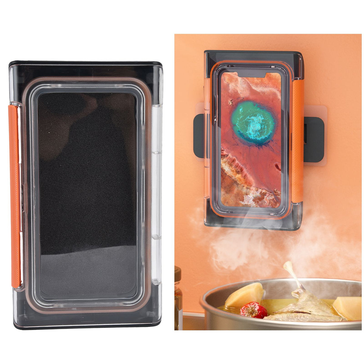 Shower Phone Holder Waterproof Bathroom Phone Box 360 Degree Rotation Wall Mounted Phone CaseBlack