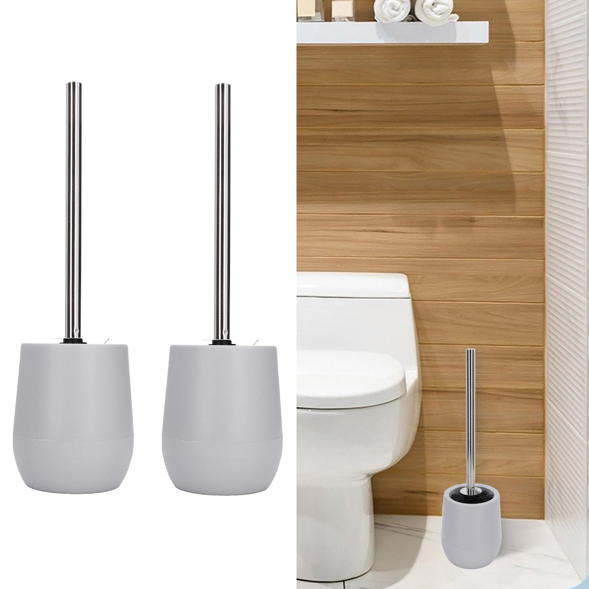 2sets Toilet Bowl Cleaner Brush Lockable Thread Convenient Practical Efficient Safe Reliable Durable Cleaning ToolsGray (2pcs/inner Box)