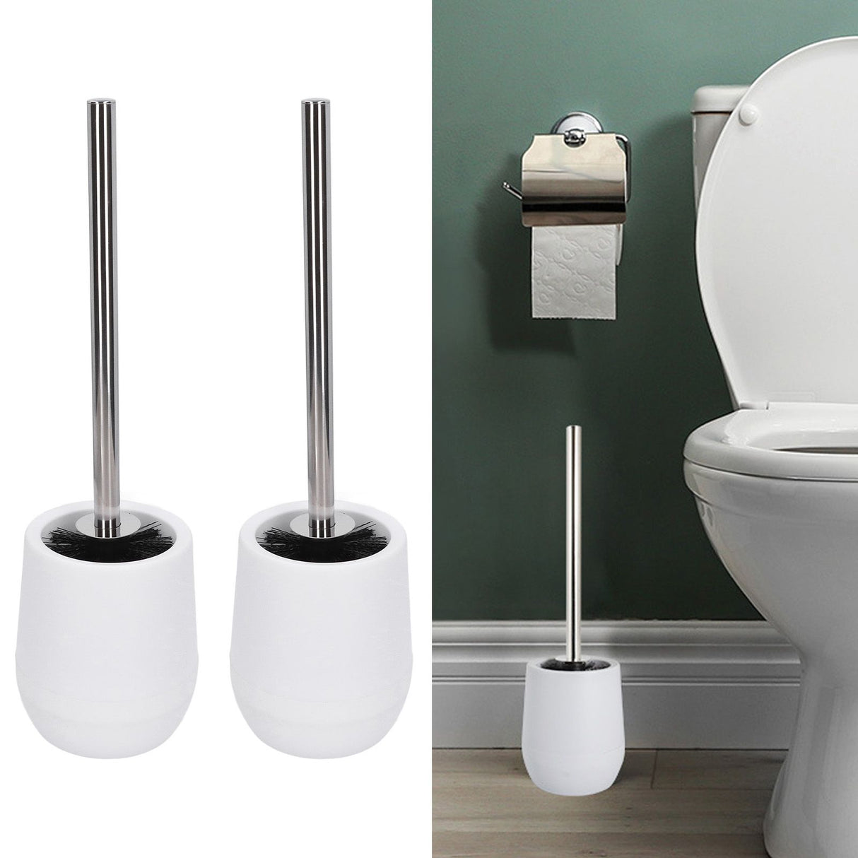 2sets Toilet Bowl Cleaner Brush Lockable Thread Convenient Practical Efficient Safe Reliable Durable Cleaning ToolsWhite (2pcs/inner Box)