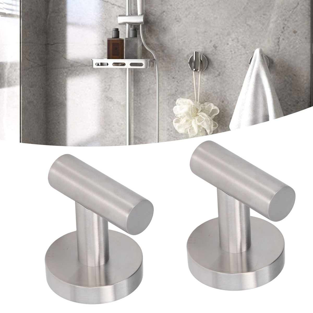 2Pcs Brushed Stainless Steel Bathroom Towel Robe Hook Round Wall Holder Hooks Hanger for Clothing Towel