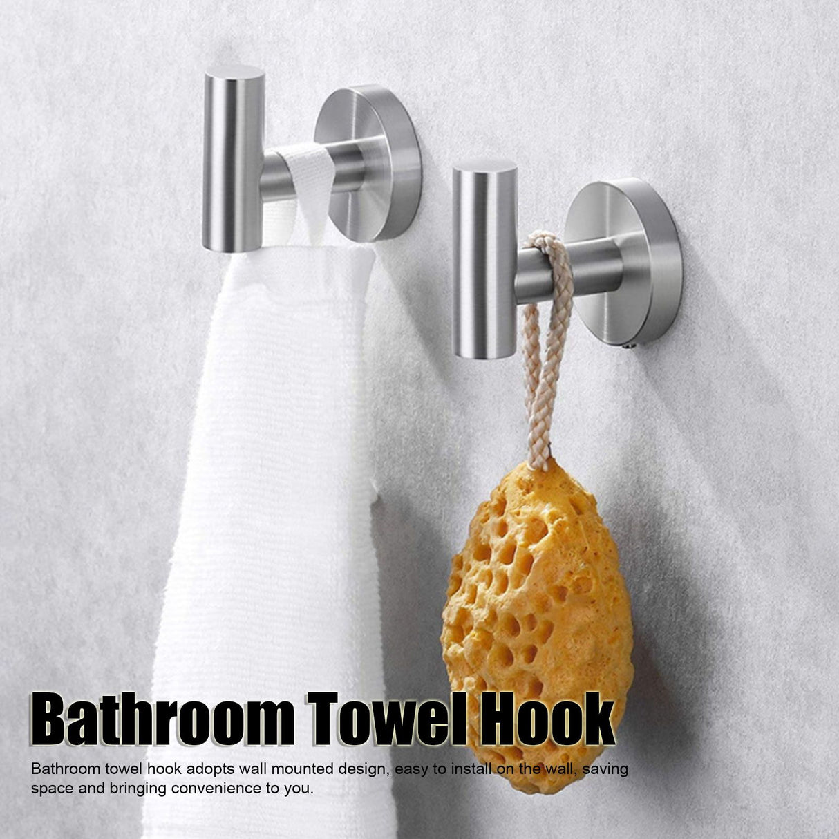 2Pcs Brushed Stainless Steel Bathroom Towel Robe Hook Round Wall Holder Hooks Hanger for Clothing Towel