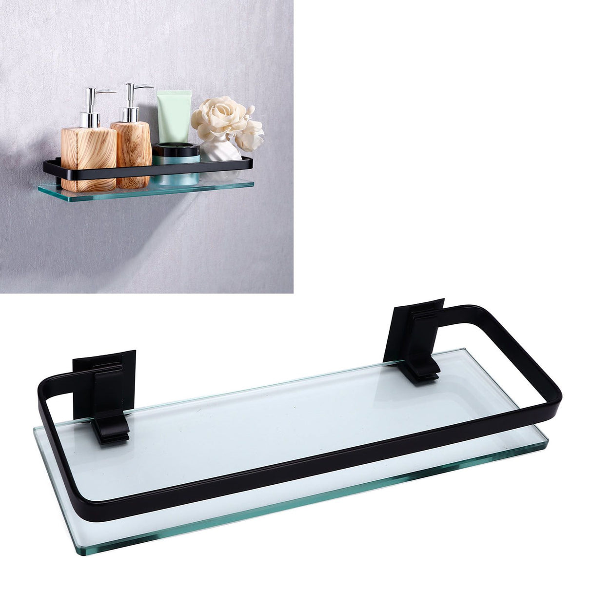 Bathroom Rack Thickened Durable Large Storage Space Strong Load Bearing Capacity Single Layer Black Shelf