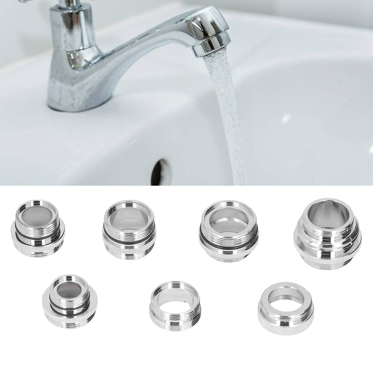 7Pcs/Set Male Female Faucet Adapter Kit with Gasket Brass Aerator Adapter Set for Garden Hose Kitchen Sink