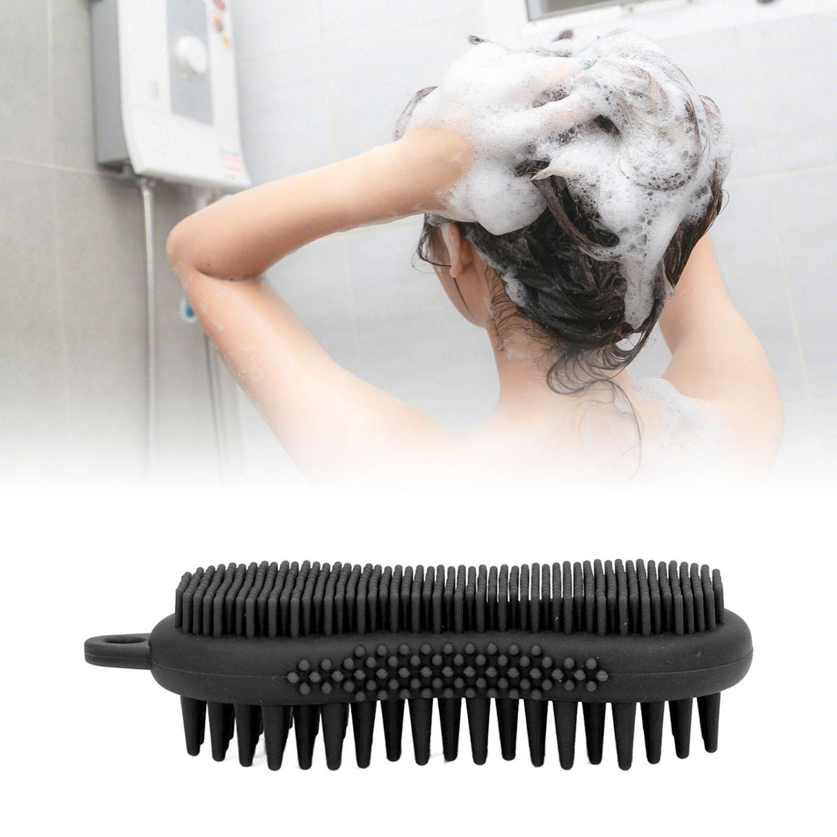 Silicone Body Scrubber Dual Side Ergonomic Handle Safe Silicone Body Massage Silicone Body Brush for Body Hair Black