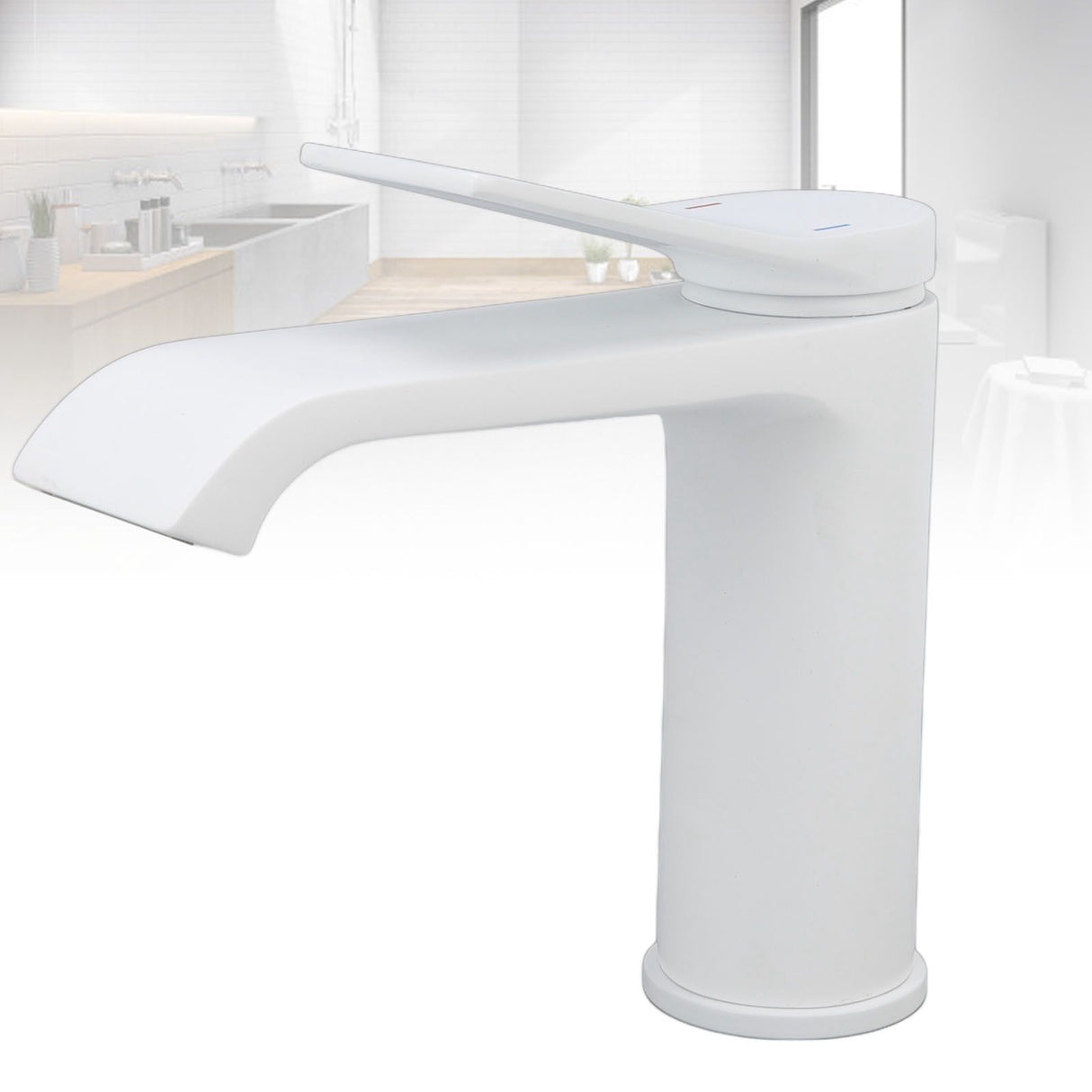 Sink Faucet G1/2 Thread Hot Cold Water Tap White Leaking Resistant Corrosion Proof Bathroom Sink Faucet for Home Use Short Style