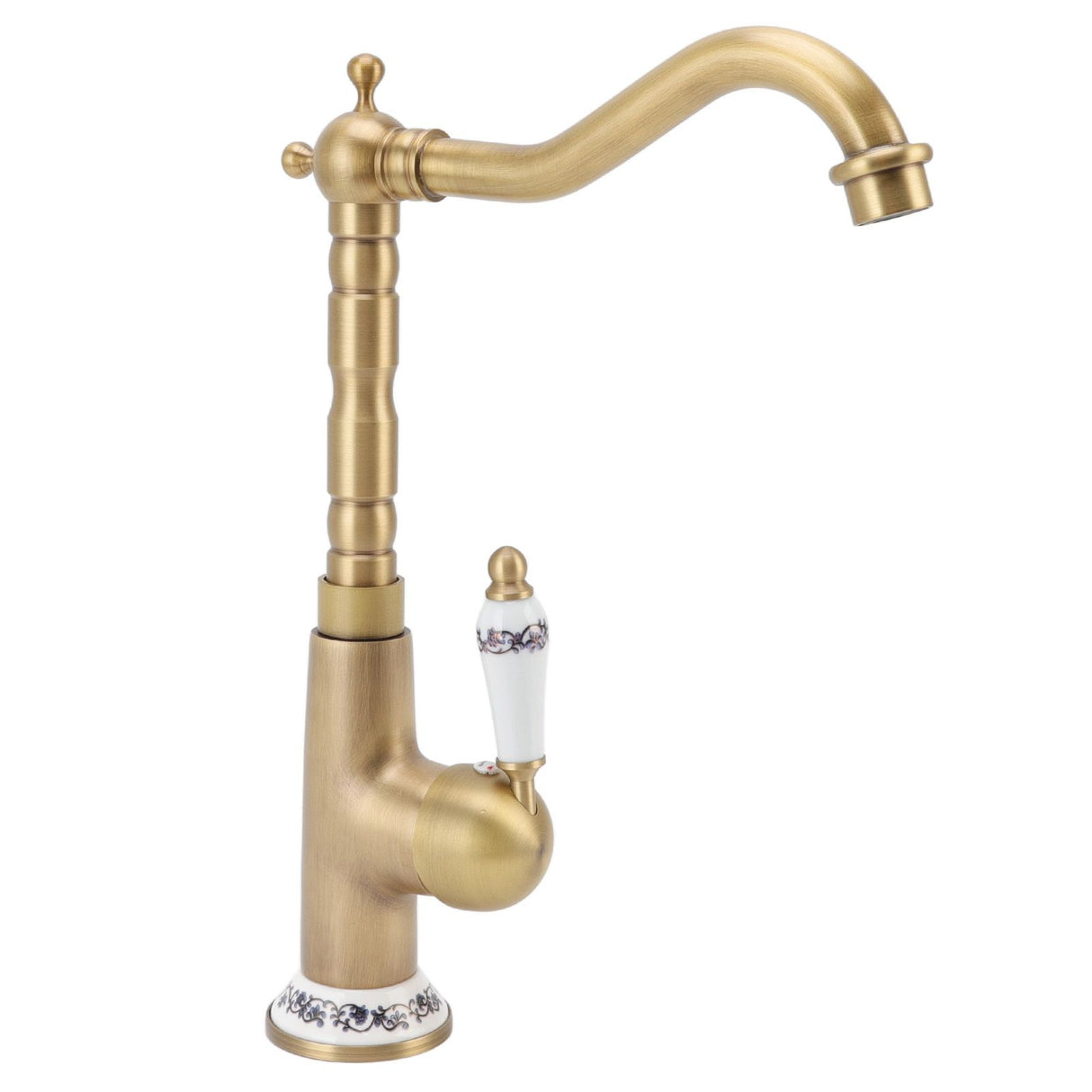 Antique Kitchen Faucet Gold All Copper European Antique Hot Cold Mixed 360° Rotating Kitchen Bathroom Sink Faucet Antique Color