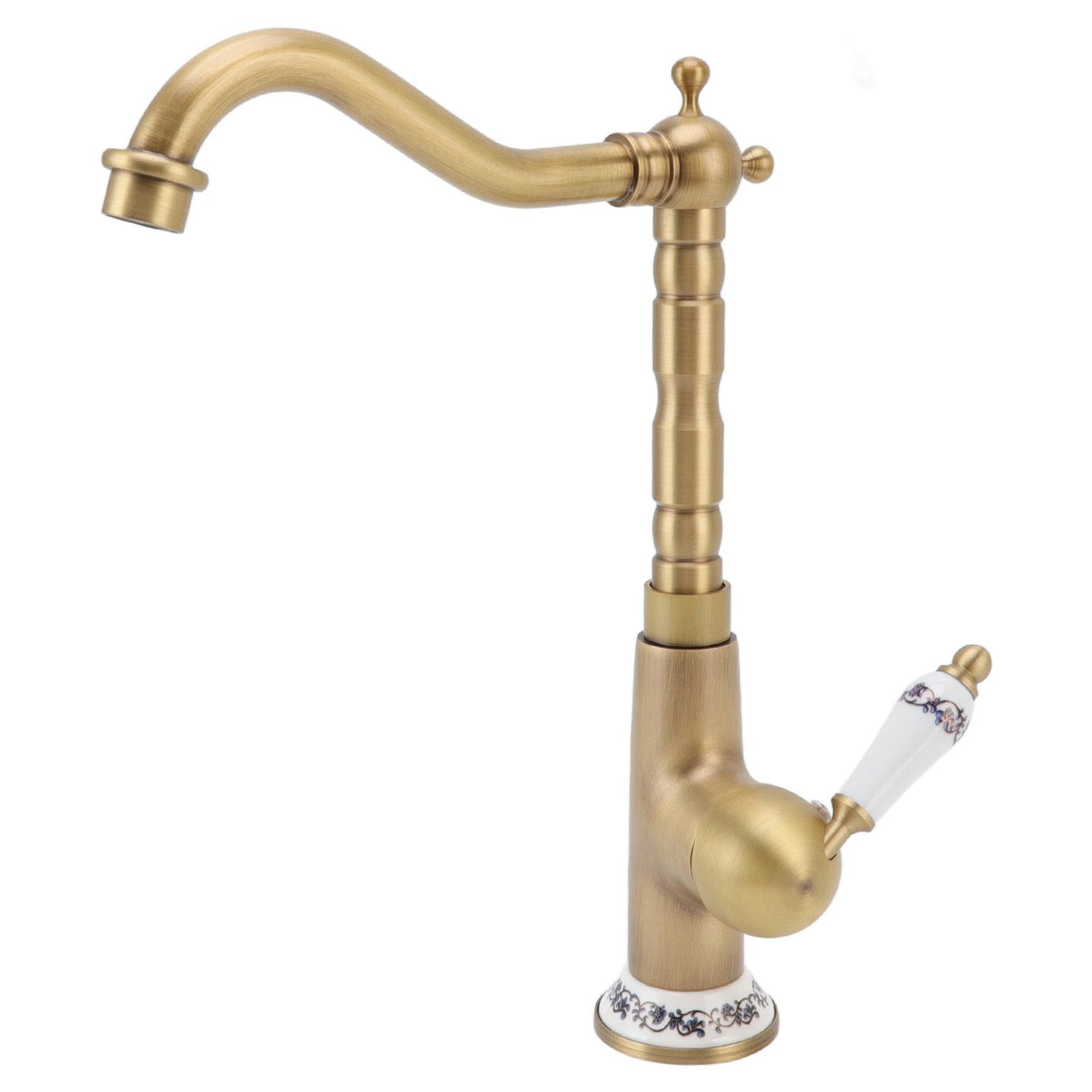 Antique Kitchen Faucet Gold All Copper European Antique Hot Cold Mixed 360° Rotating Kitchen Bathroom Sink Faucet Antique Color
