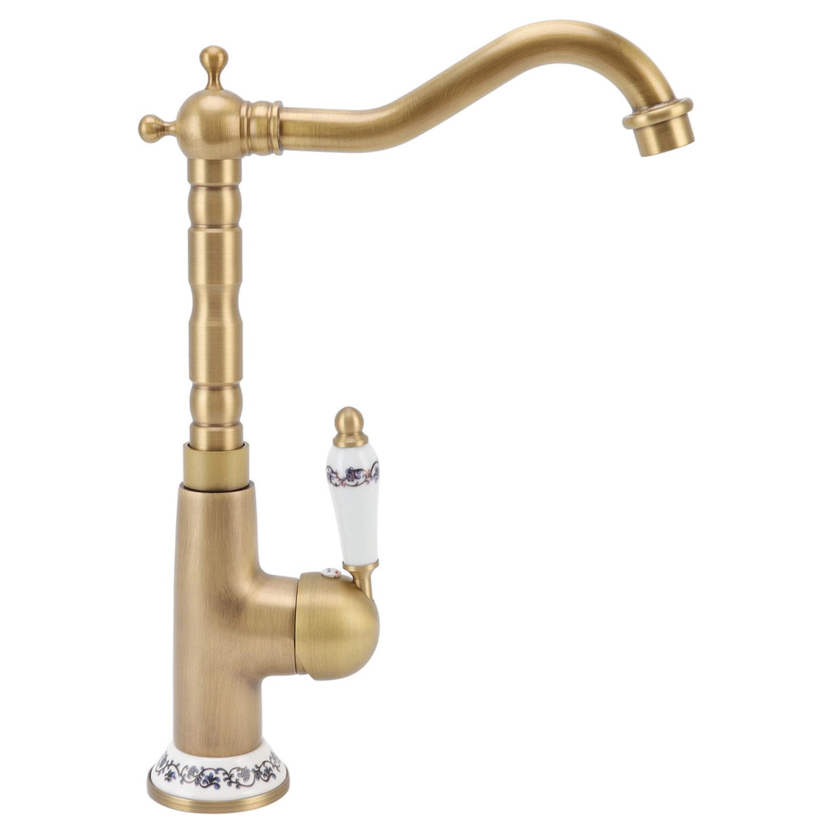 Antique Kitchen Faucet Gold All Copper European Antique Hot Cold Mixed 360° Rotating Kitchen Bathroom Sink Faucet Antique Color