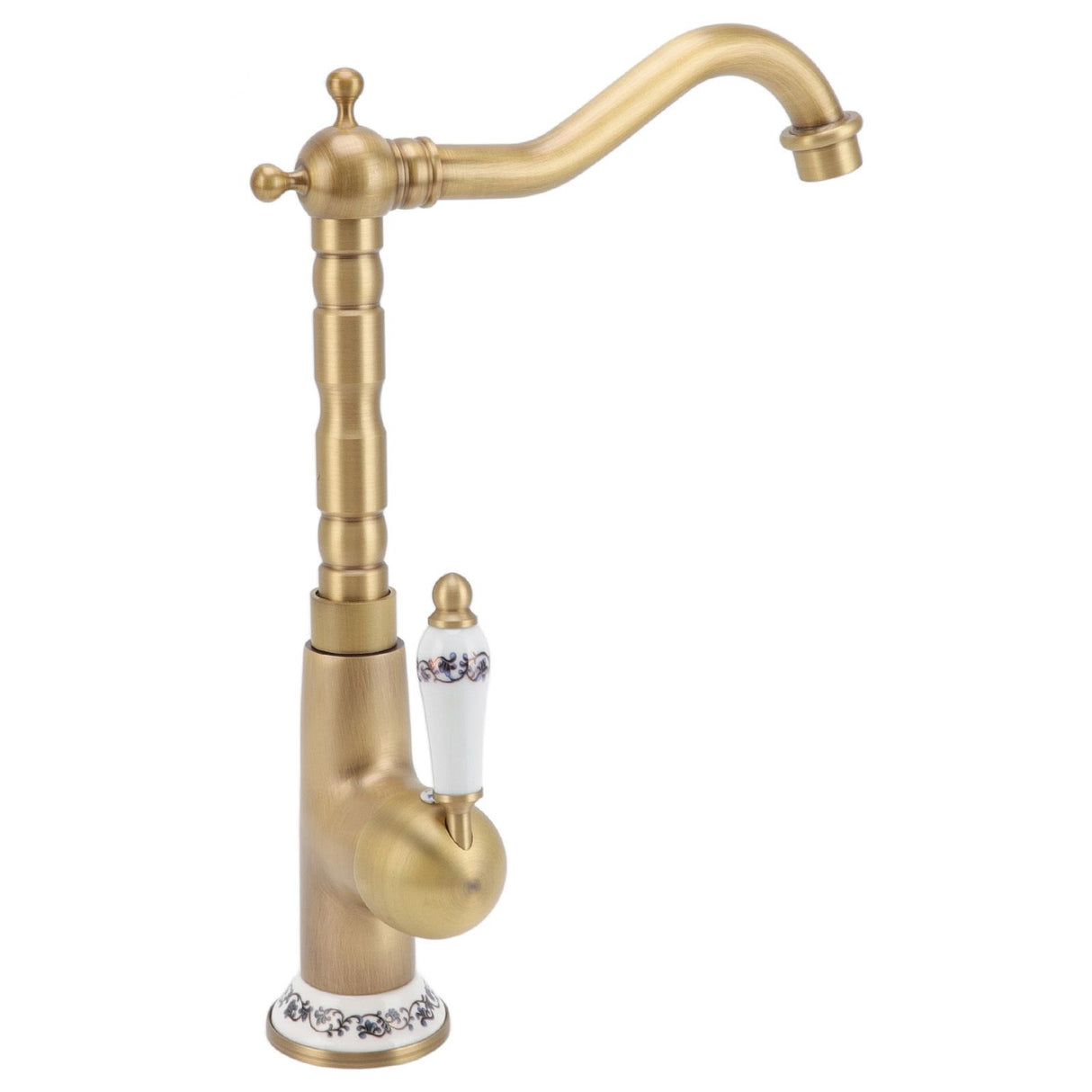 Antique Kitchen Faucet Gold All Copper European Antique Hot Cold Mixed 360° Rotating Kitchen Bathroom Sink Faucet Antique Color