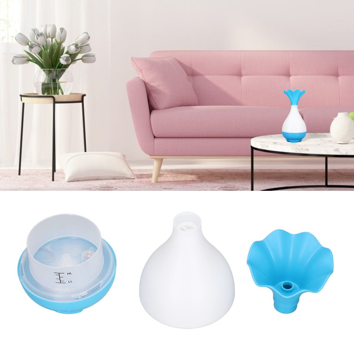 95ml Car Diffuser Humidifier USB Power Supply Essential Oil Aromatherapy Diffusers for Home OfficeBlue