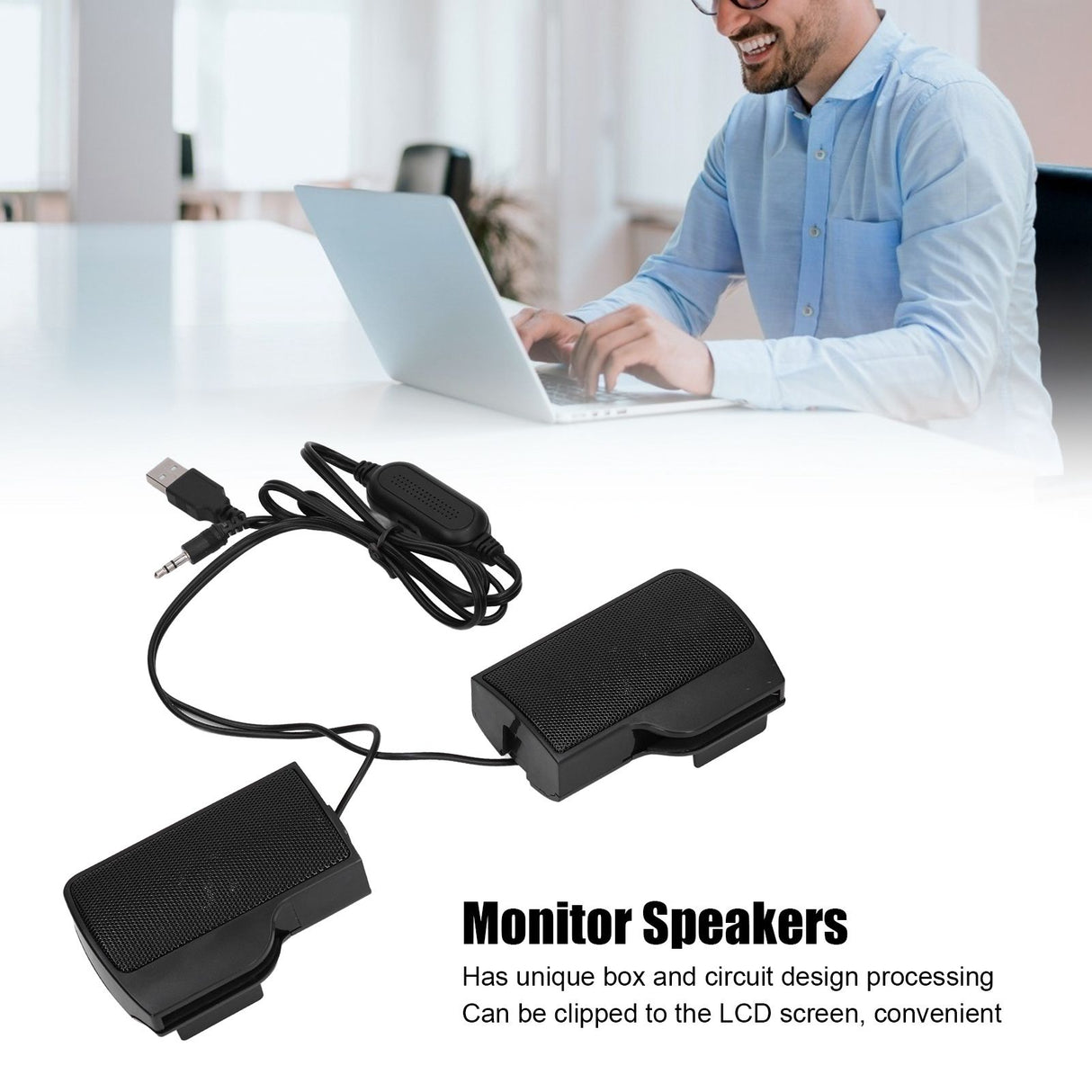 Laptop Speakers USB Powered Wired Monitor Soundbar Stereo Sound with Screen Clip for Monitor Notebook Tablets TV