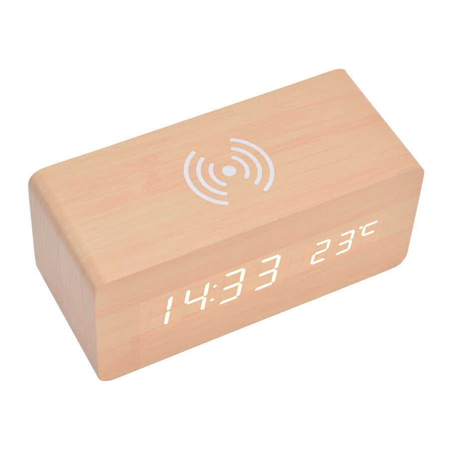Digital Alarm Clock Wireless Charging Automatic Temperature Detection Safe Stable LED Electronic ClockWhite