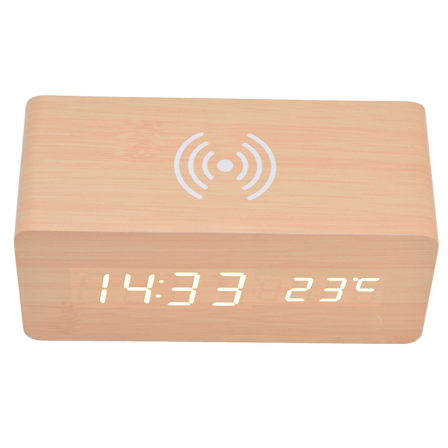 Digital Alarm Clock Wireless Charging Automatic Temperature Detection Safe Stable LED Electronic ClockWhite