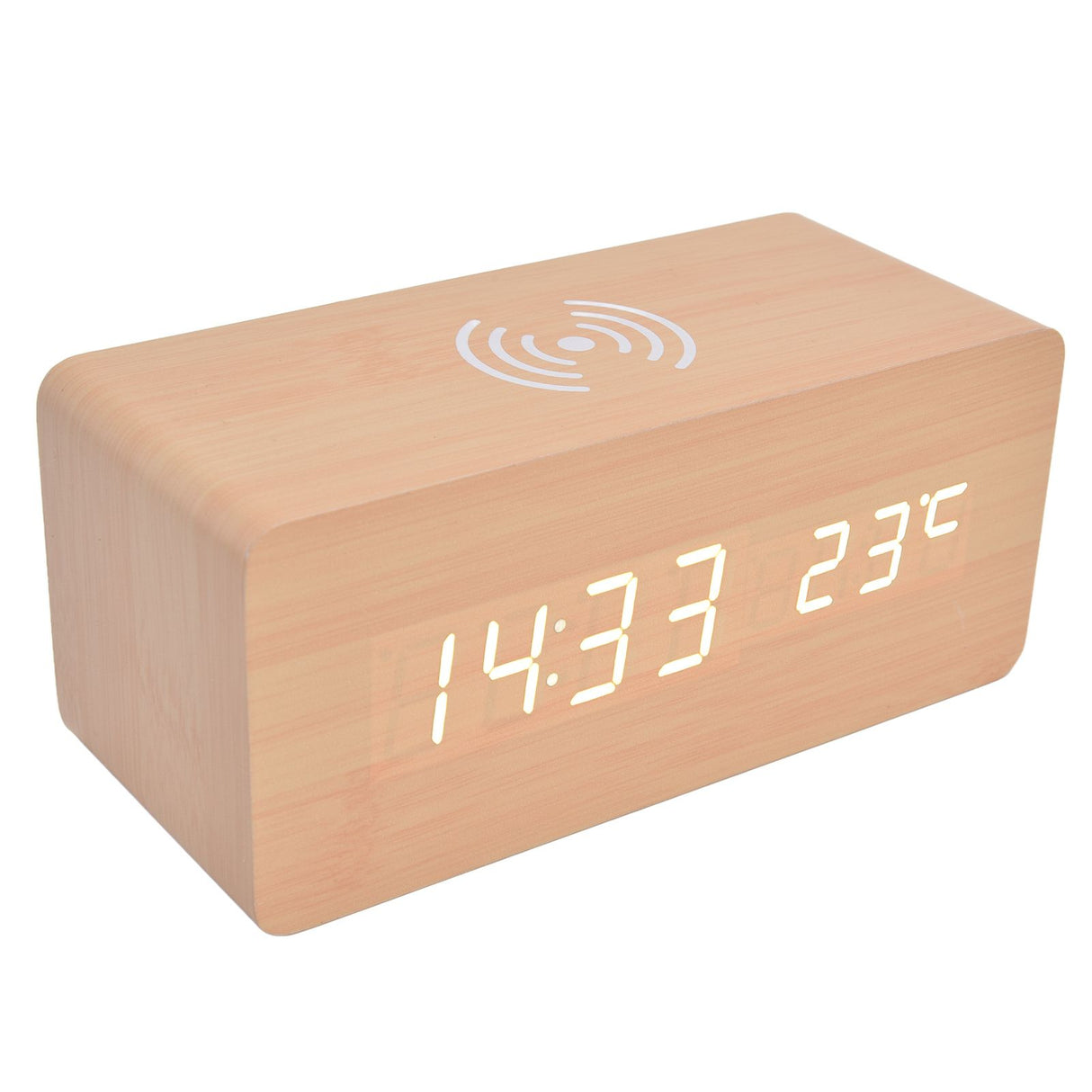Digital Alarm Clock Wireless Charging Automatic Temperature Detection Safe Stable LED Electronic ClockWhite