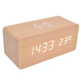 Digital Alarm Clock Wireless Charging Automatic Temperature Detection Safe Stable LED Electronic ClockWhite