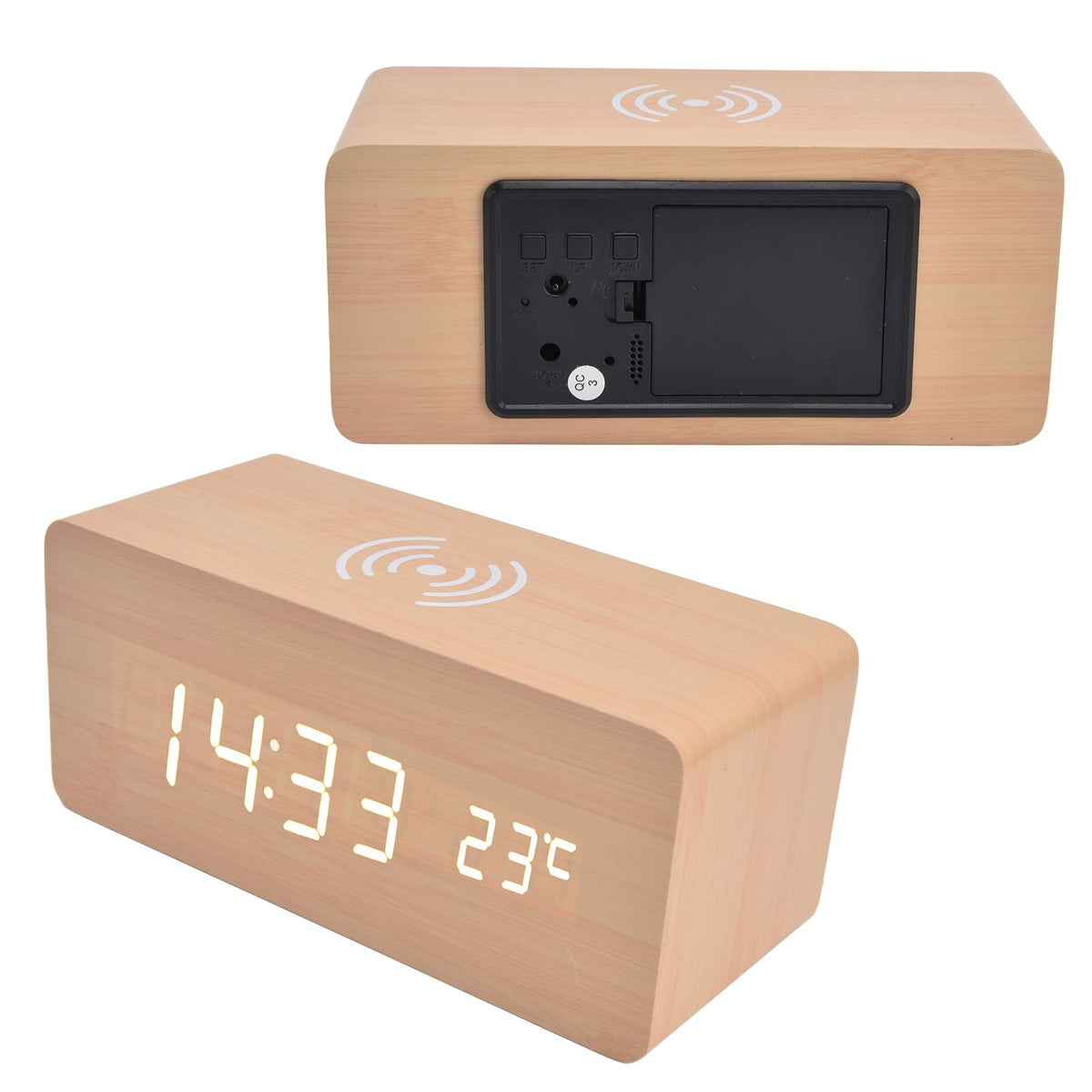 Digital Alarm Clock Wireless Charging Automatic Temperature Detection Safe Stable LED Electronic ClockWhite
