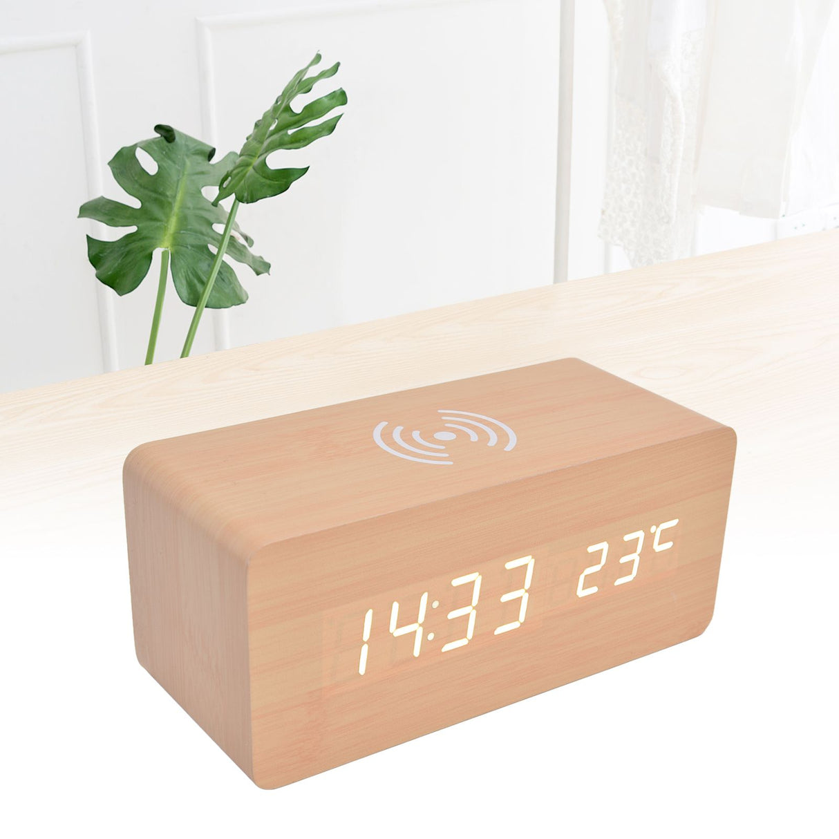 Digital Alarm Clock Wireless Charging Automatic Temperature Detection Safe Stable LED Electronic ClockWhite