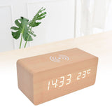 Digital Alarm Clock Wireless Charging Automatic Temperature Detection Safe Stable LED Electronic ClockWhite