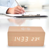 Digital Alarm Clock Wireless Charging Automatic Temperature Detection Safe Stable LED Electronic ClockWhite