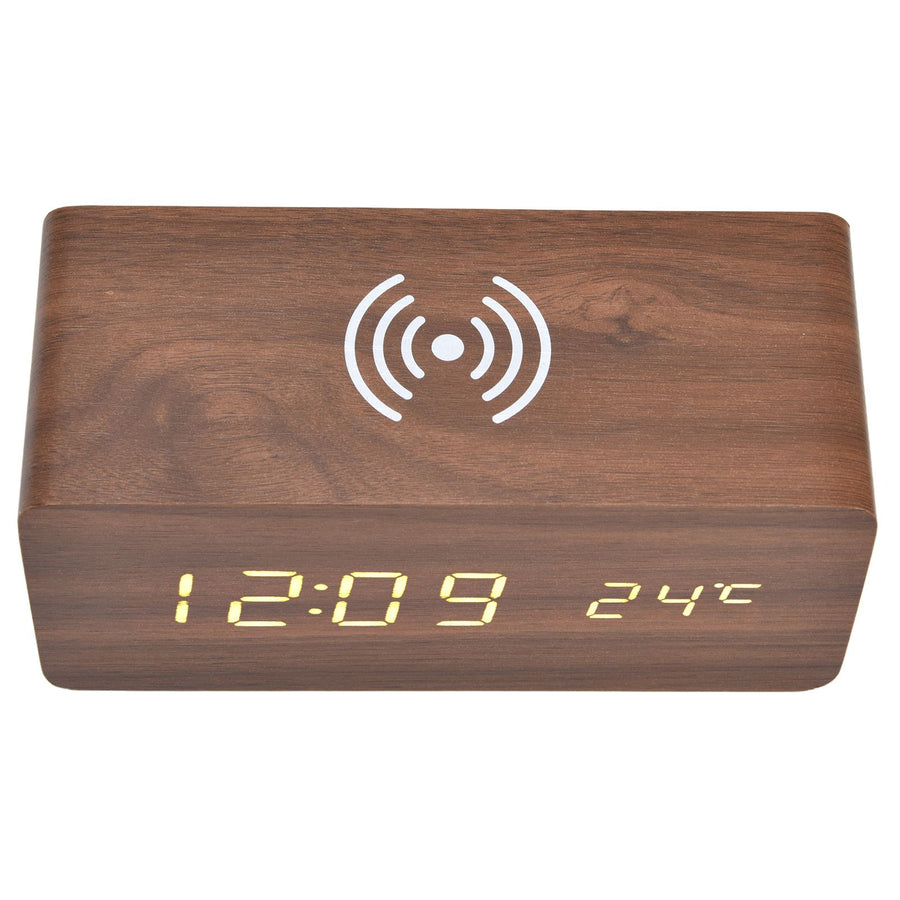 Digital Alarm Clock Wireless Charging Automatic Temperature Detection Safe Stable LED Electronic ClockRed