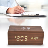 Digital Alarm Clock Wireless Charging Automatic Temperature Detection Safe Stable LED Electronic ClockRed