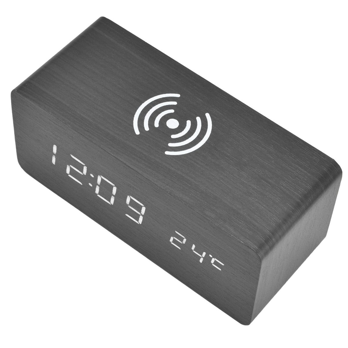 Digital Alarm Clock Wireless Charging Automatic Temperature Detection Safe Stable LED Electronic ClockBlack