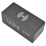 Digital Alarm Clock Wireless Charging Automatic Temperature Detection Safe Stable LED Electronic ClockBlack