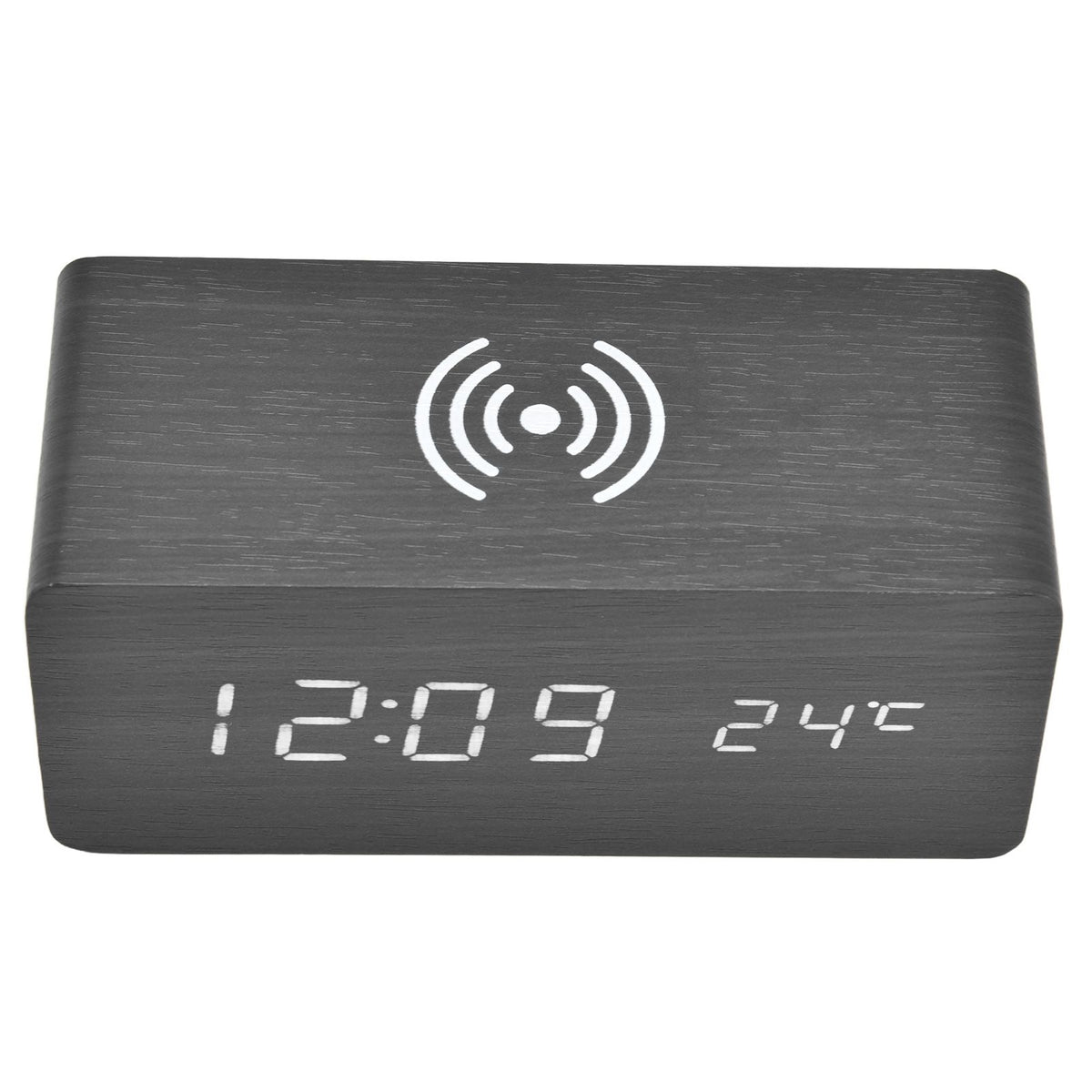 Digital Alarm Clock Wireless Charging Automatic Temperature Detection Safe Stable LED Electronic ClockBlack