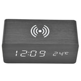 Digital Alarm Clock Wireless Charging Automatic Temperature Detection Safe Stable LED Electronic ClockBlack