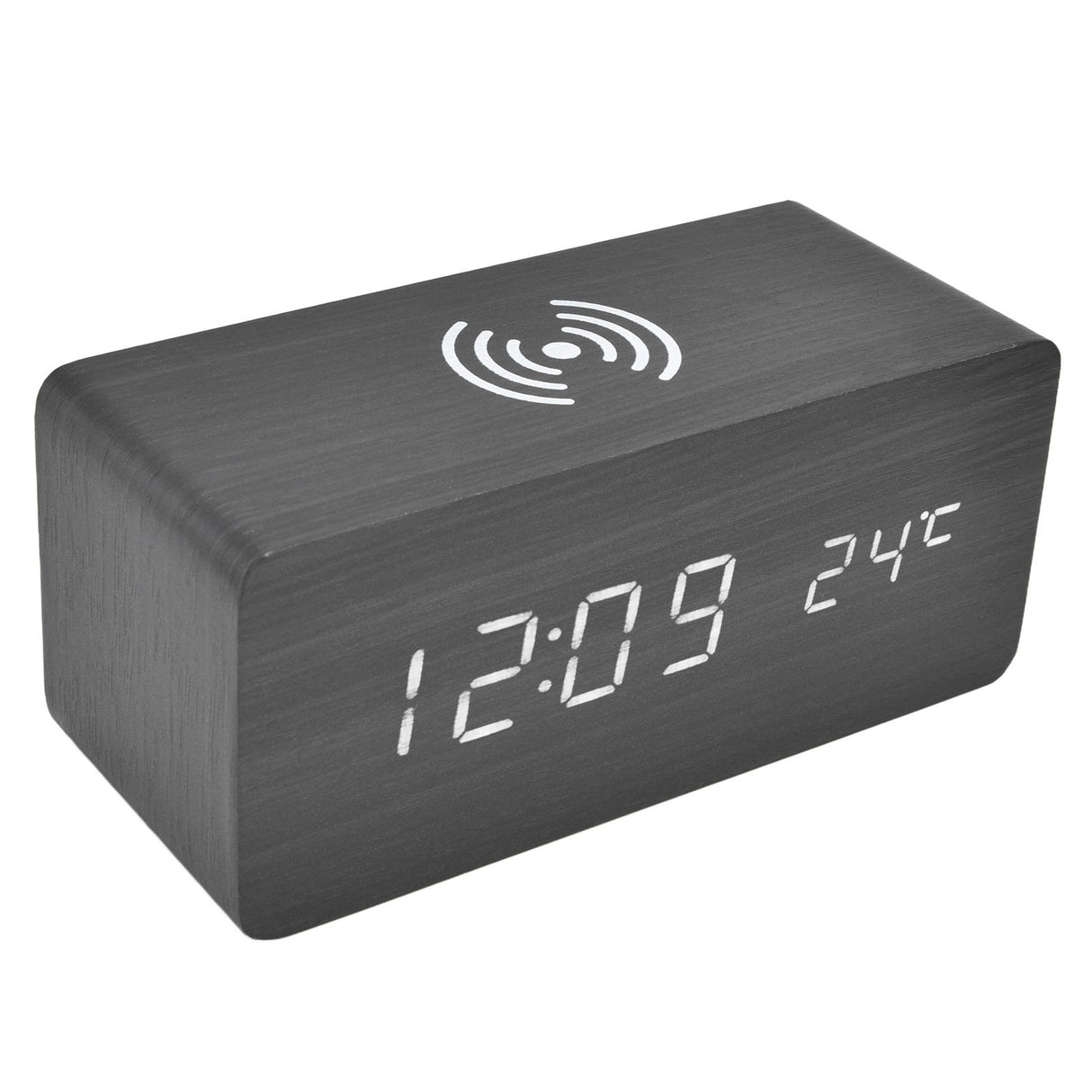 Digital Alarm Clock Wireless Charging Automatic Temperature Detection Safe Stable LED Electronic ClockBlack
