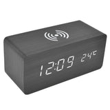 Digital Alarm Clock Wireless Charging Automatic Temperature Detection Safe Stable LED Electronic ClockBlack