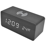 Digital Alarm Clock Wireless Charging Automatic Temperature Detection Safe Stable LED Electronic ClockBlack