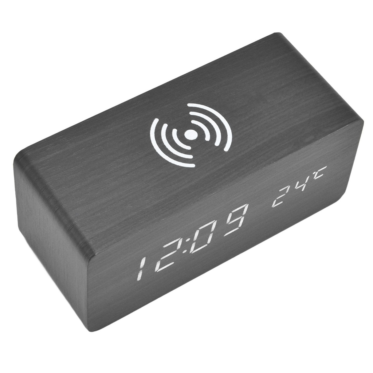Digital Alarm Clock Wireless Charging Automatic Temperature Detection Safe Stable LED Electronic ClockBlack