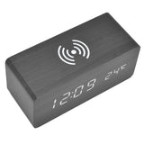 Digital Alarm Clock Wireless Charging Automatic Temperature Detection Safe Stable LED Electronic ClockBlack