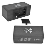 Digital Alarm Clock Wireless Charging Automatic Temperature Detection Safe Stable LED Electronic ClockBlack - Low Angle