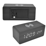 Digital Alarm Clock Wireless Charging Automatic Temperature Detection Safe Stable LED Electronic ClockBlack
