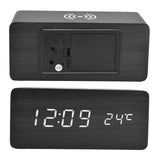 Digital Alarm Clock Wireless Charging Automatic Temperature Detection Safe Stable LED Electronic ClockBlack
