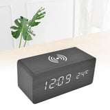 Digital Alarm Clock Wireless Charging Automatic Temperature Detection Safe Stable LED Electronic ClockBlack