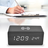 Digital Alarm Clock Wireless Charging Automatic Temperature Detection Safe Stable LED Electronic ClockBlack