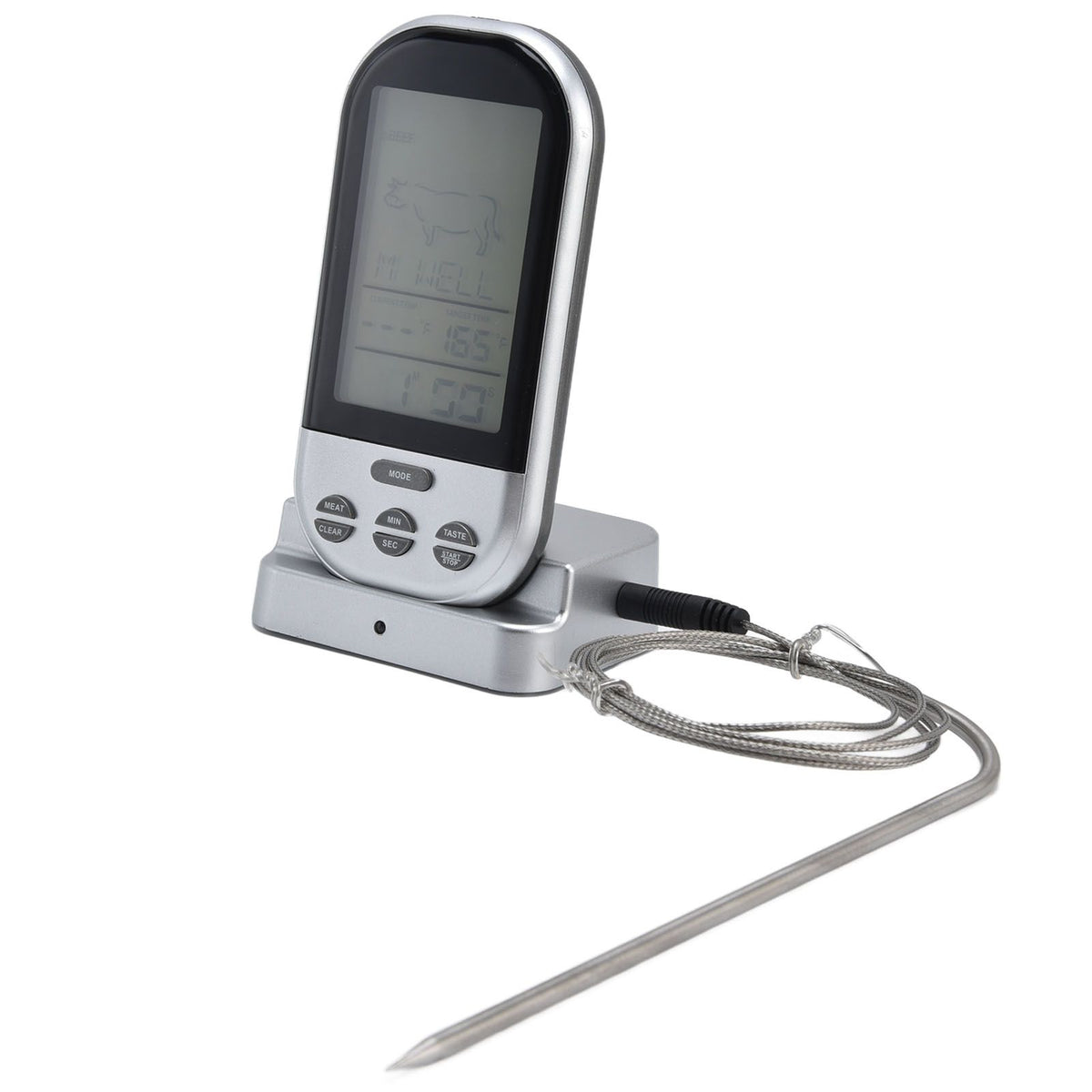 Wireless Thermometer Timer Overtime Alarm Function Practical Temperature Meter for Kitchen Barbecue Cooking