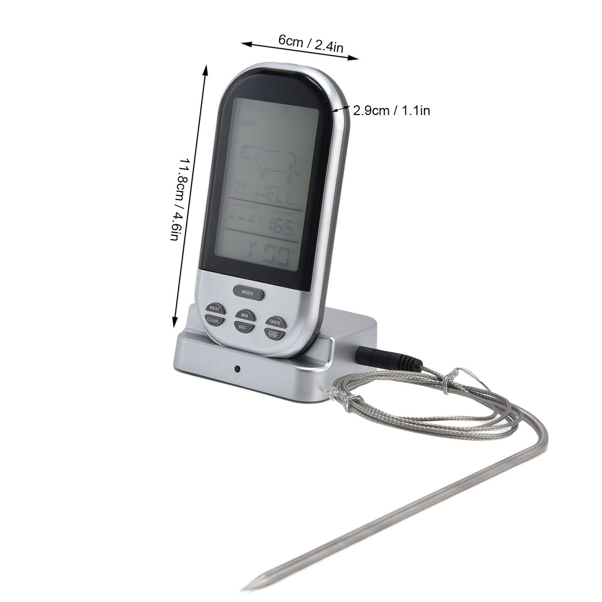 Wireless Thermometer Timer Overtime Alarm Function Practical Temperature Meter for Kitchen Barbecue Cooking