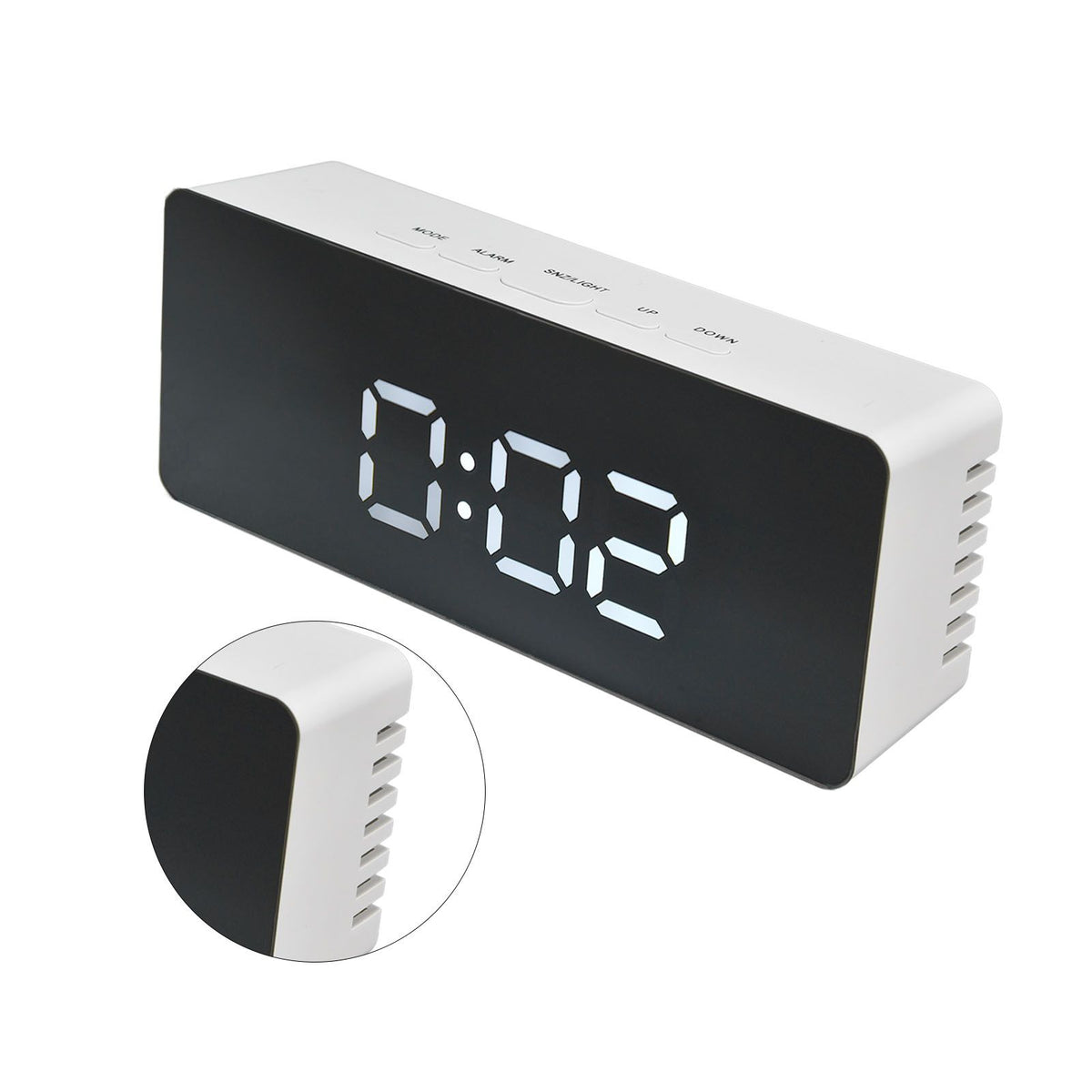 LED Clock Multifunctional USB Powered 3 Lighting Modes Snooze Time Celsius Fahrenheit Display Digital Alarm ClockWhite