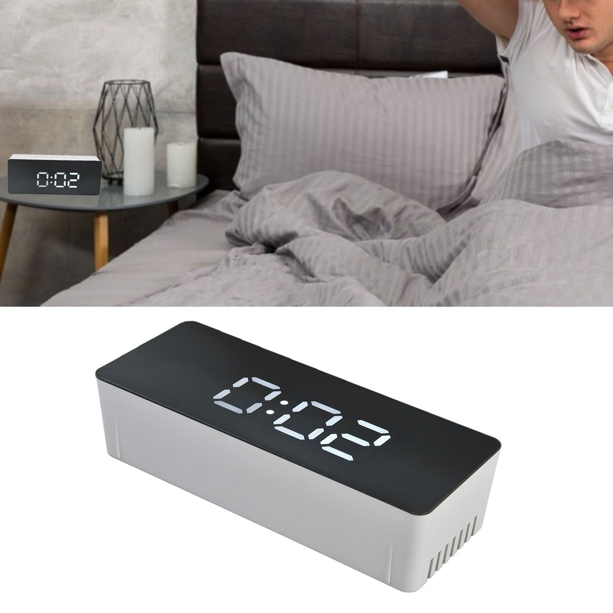 LED Clock Multifunctional USB Powered 3 Lighting Modes Snooze Time Celsius Fahrenheit Display Digital Alarm ClockWhite