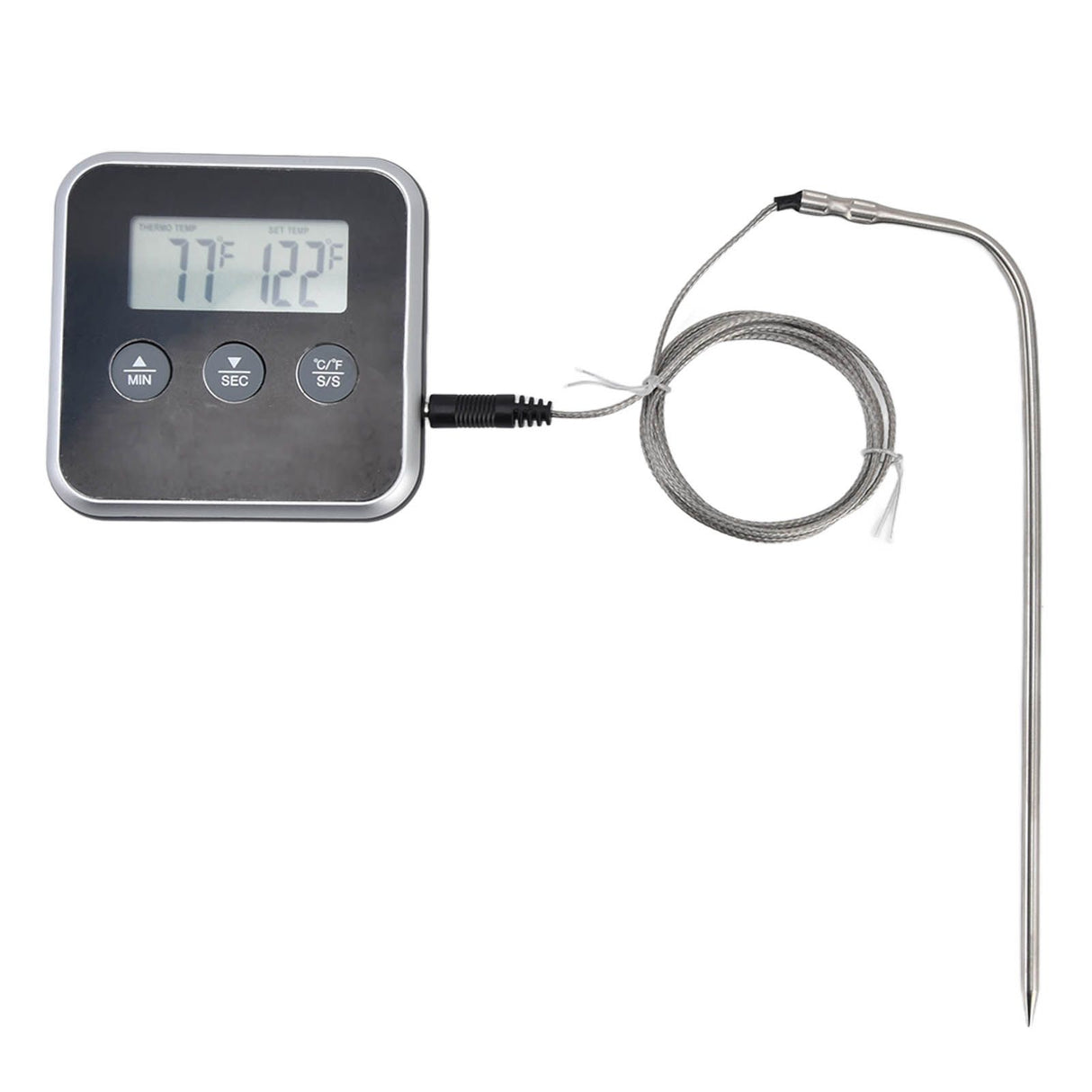 Meat Thermometer Smart 3 Buttons Digital LED Display Multifunctional Oven Thermometer with Probe for Cooking Baking BBQBlack