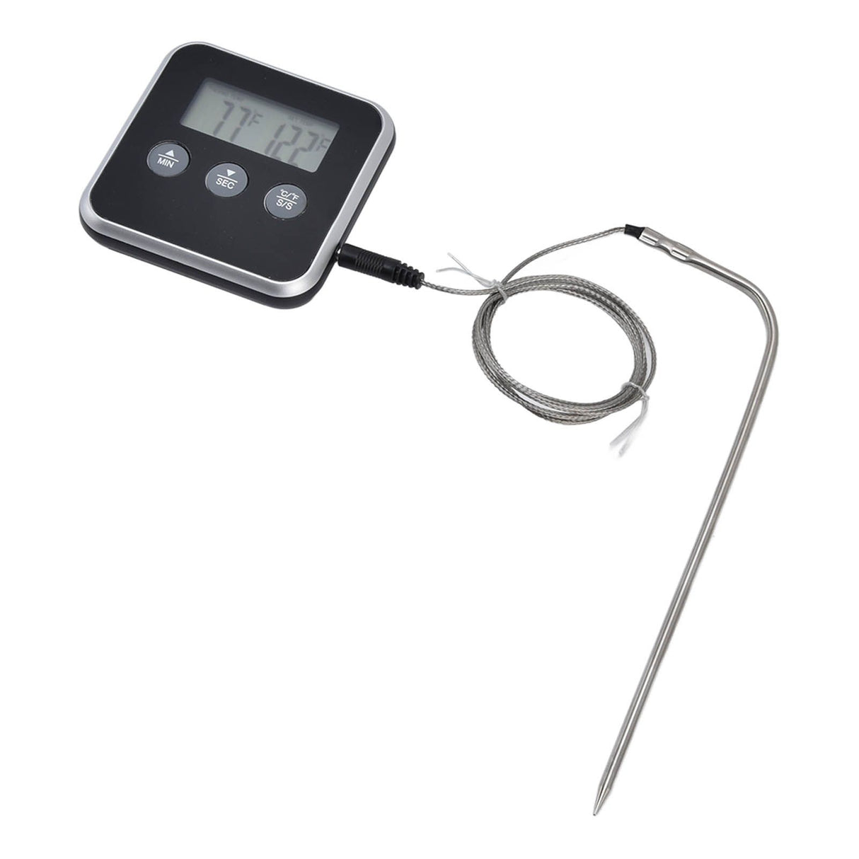 Meat Thermometer Smart 3 Buttons Digital LED Display Multifunctional Oven Thermometer with Probe for Cooking Baking BBQBlack