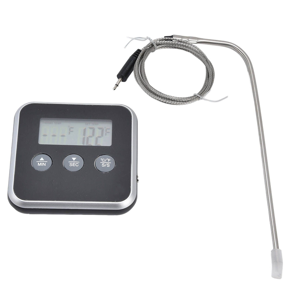 Meat Thermometer Smart 3 Buttons Digital LED Display Multifunctional Oven Thermometer with Probe for Cooking Baking BBQBlack