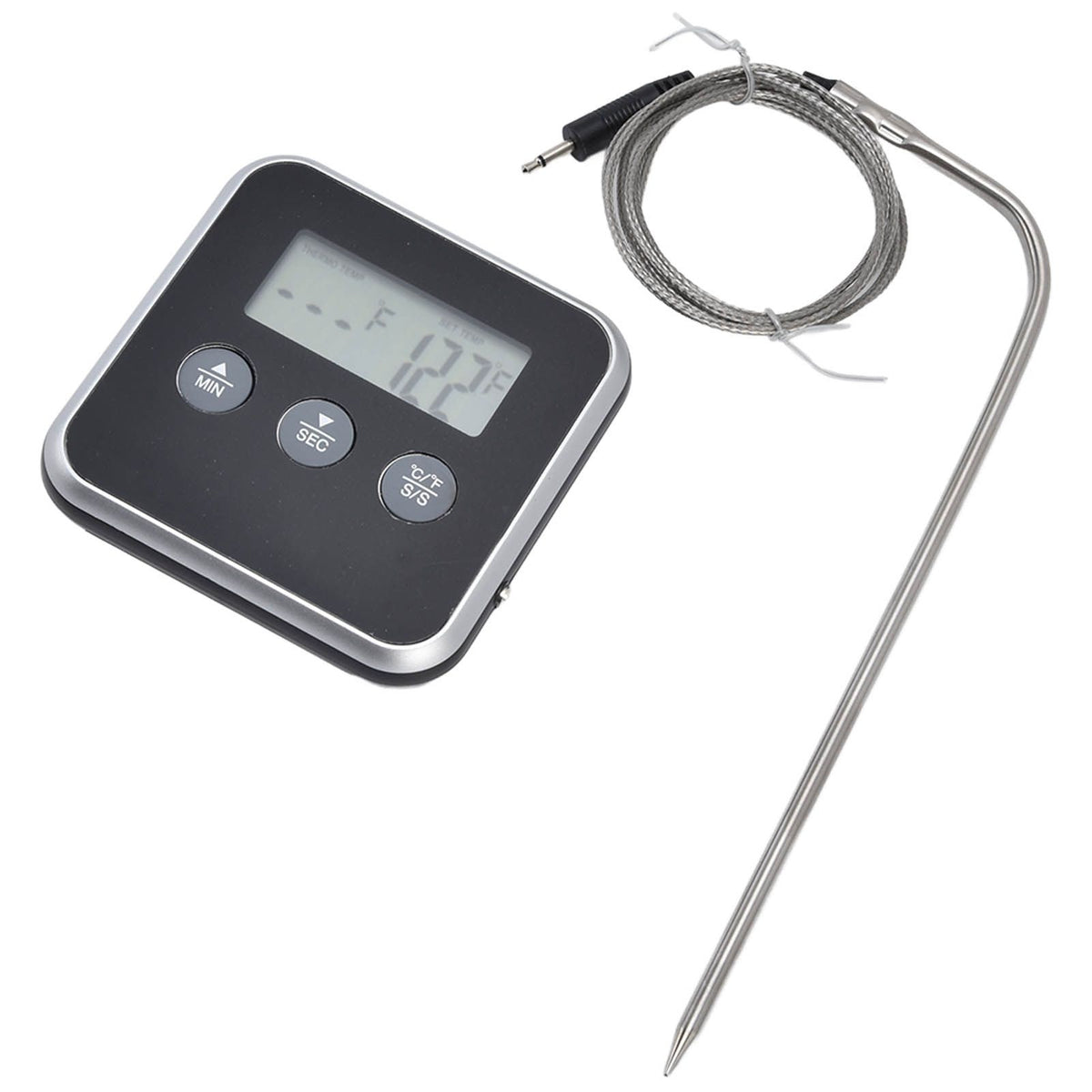 Meat Thermometer Smart 3 Buttons Digital LED Display Multifunctional Oven Thermometer with Probe for Cooking Baking BBQBlack