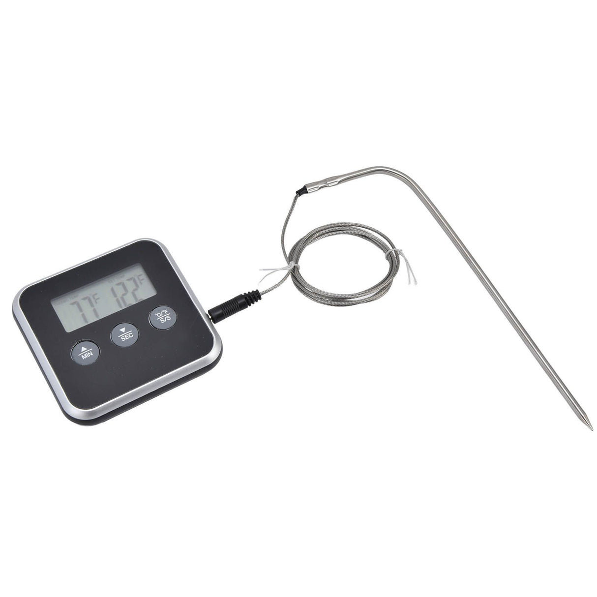 Meat Thermometer Smart 3 Buttons Digital LED Display Multifunctional Oven Thermometer with Probe for Cooking Baking BBQBlack