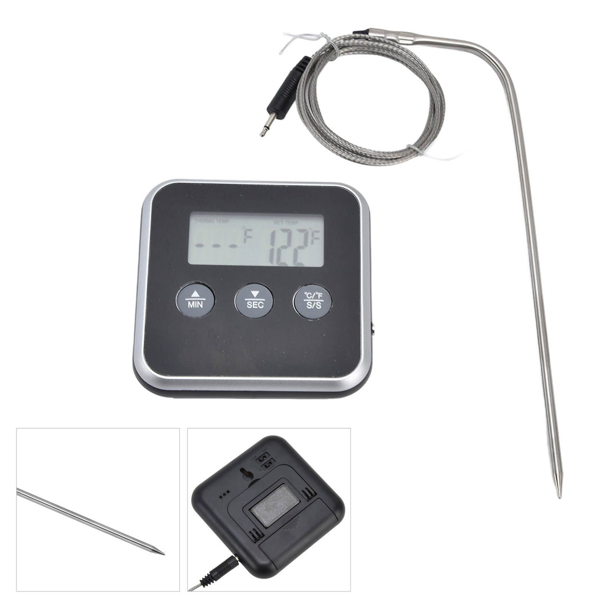 Meat Thermometer Smart 3 Buttons Digital LED Display Multifunctional Oven Thermometer with Probe for Cooking Baking BBQBlack